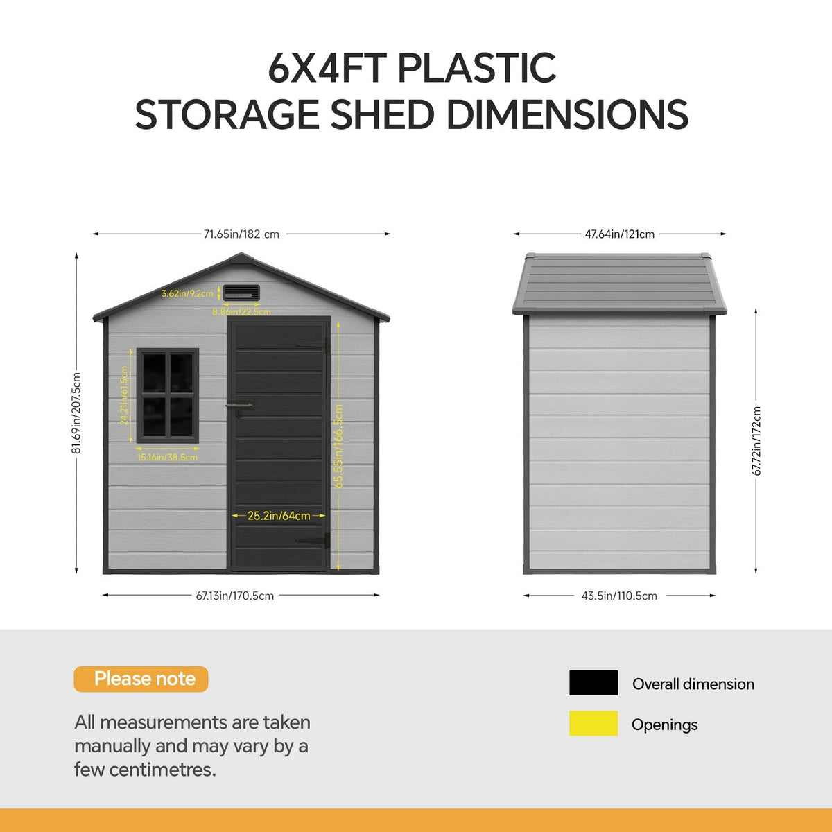 6 x 4 ft Plastic Garden Storage Shed with Apex Roof & Lockable Door