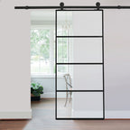 4 Lites Black Framed Transparent Glass Sliding Door without Sliding Hardware Kit