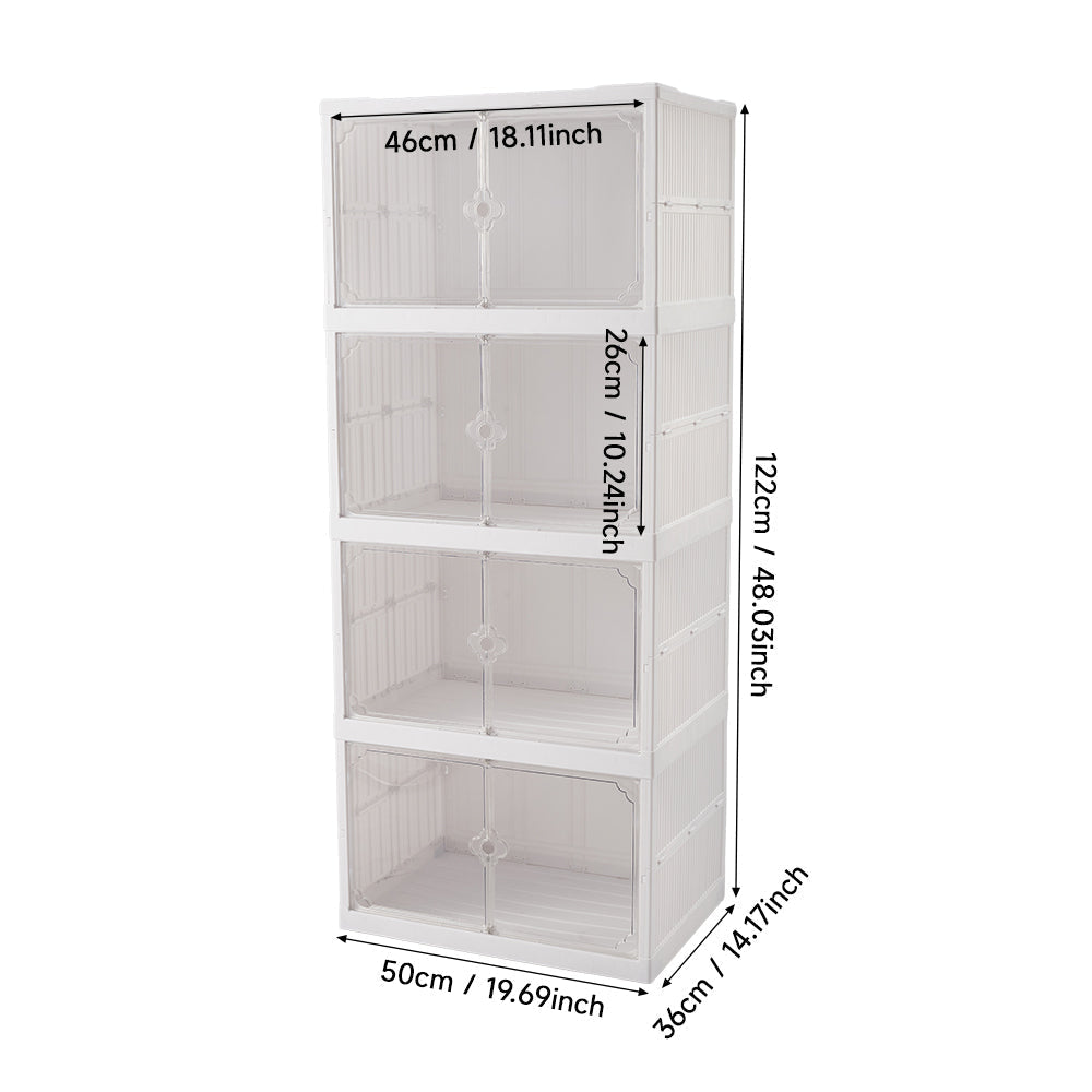 4-Tier Foldable Storage Cabinet Shoes Organizer with Doors