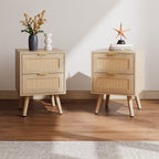 2 Pack Wood and Rattan Side Cabinet