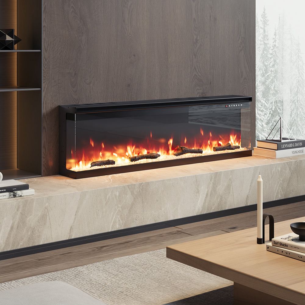 60 Inch 3-Sided Recessed or Freestanding Electric Fire