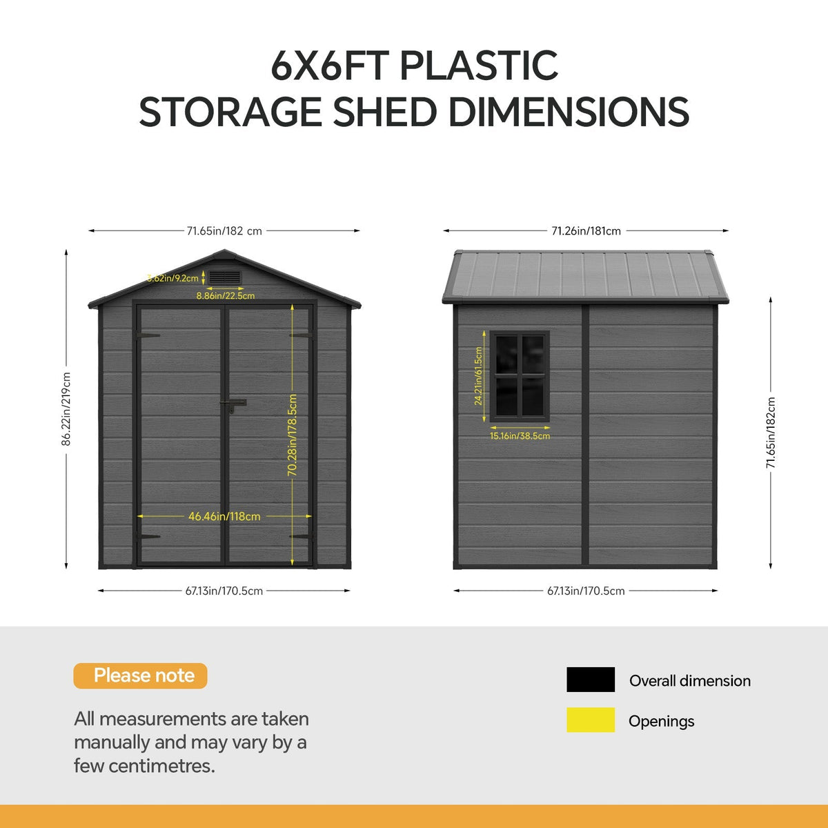 6 x 6 ft Plastic Garden Storage Shed with Apex Roof & Double Doors