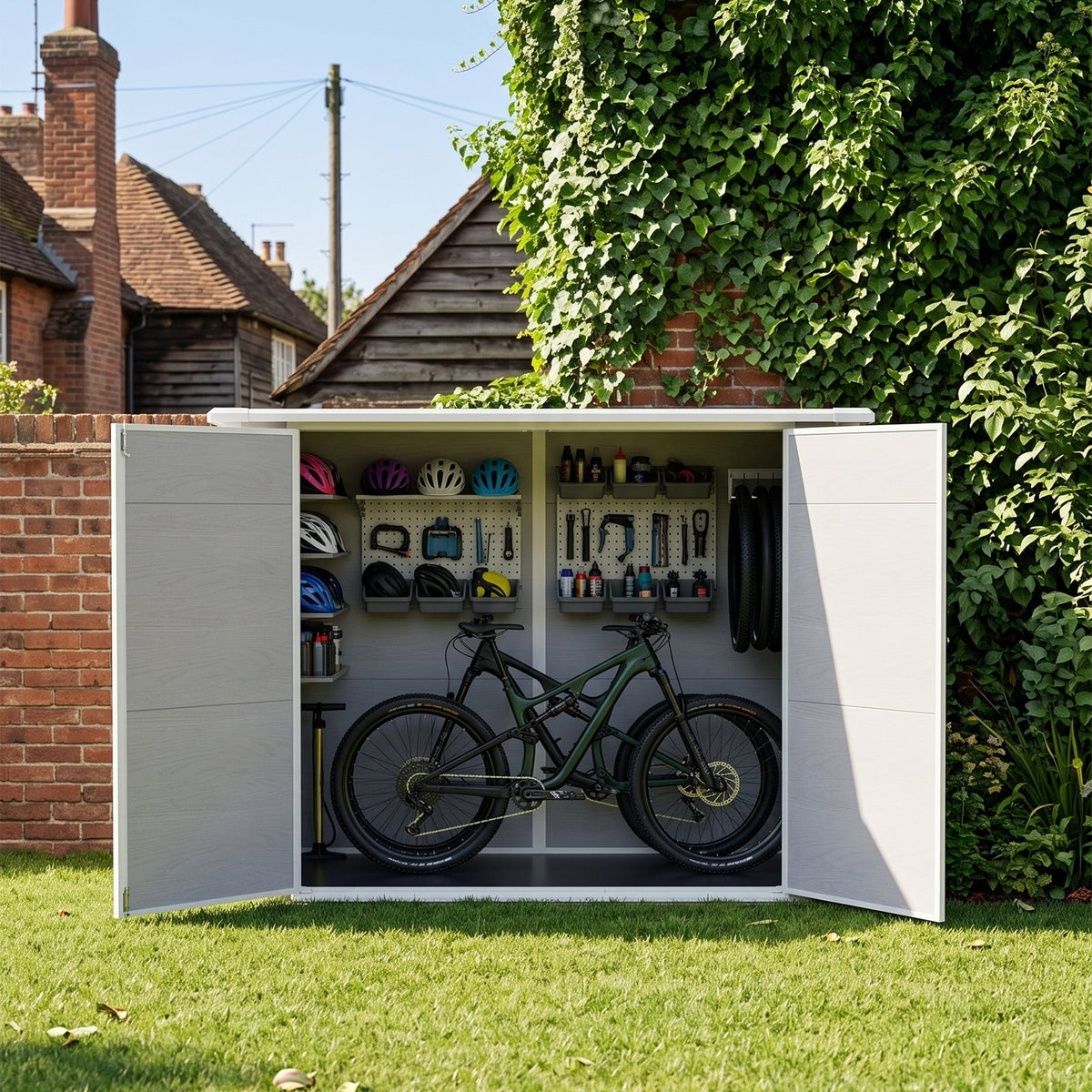 7 x 4 ft Outdoor Plastic Bike Storage Shed with Pent Roof & Double Doors