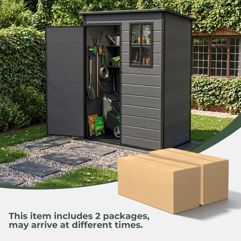 5 x 3 ft Plastic Garden Storage Shed with Pent Roof & Lockable Door