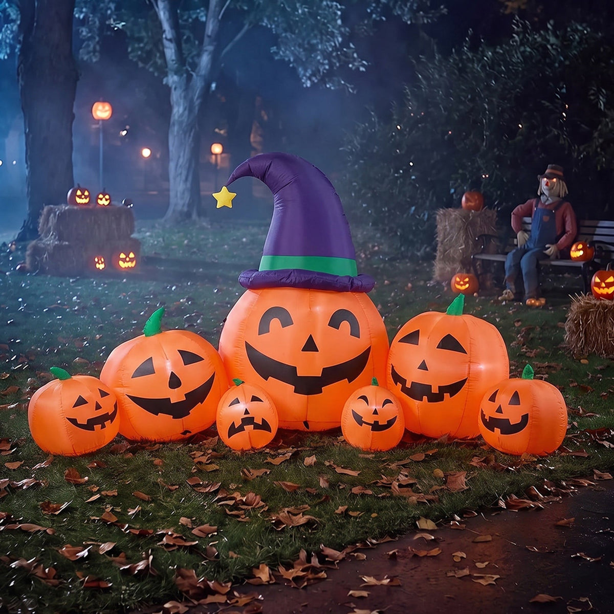 7 FT Halloween Inflatable Pumpkin Family Decoration with LED Lights
