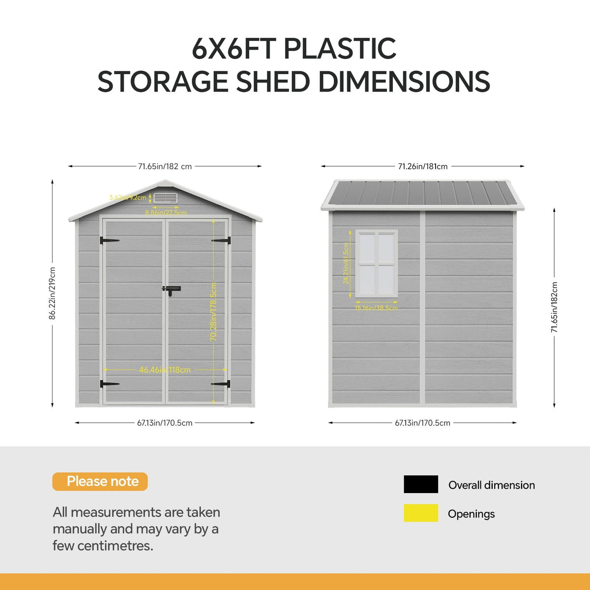 6 x 6 ft Plastic Garden Storage Shed with Apex Roof & Double Doors