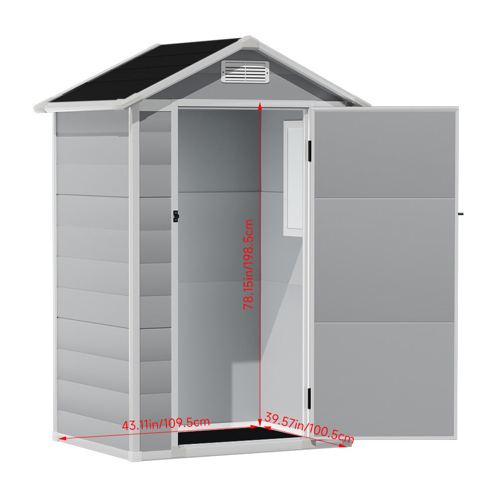4 x 3 ft Plastic Garden Storage Shed with Apex Roof & Lockable Door