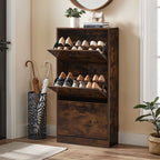 3-Tier Wooden Shoe Storage Cabinet with Flip-Down Drawers
