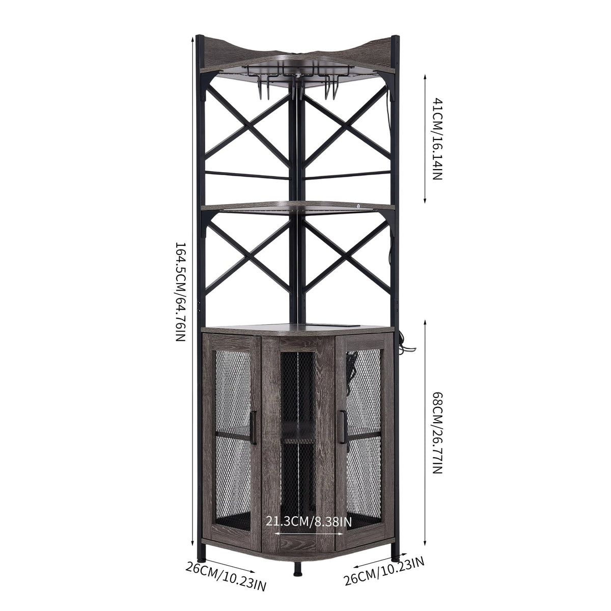 5-Tier Corner Bar Cabinet with Built-in Power Outlet and LED Lights