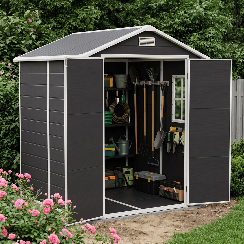 6 x 6 ft Plastic Garden Storage Shed with Apex Roof & Double Doors