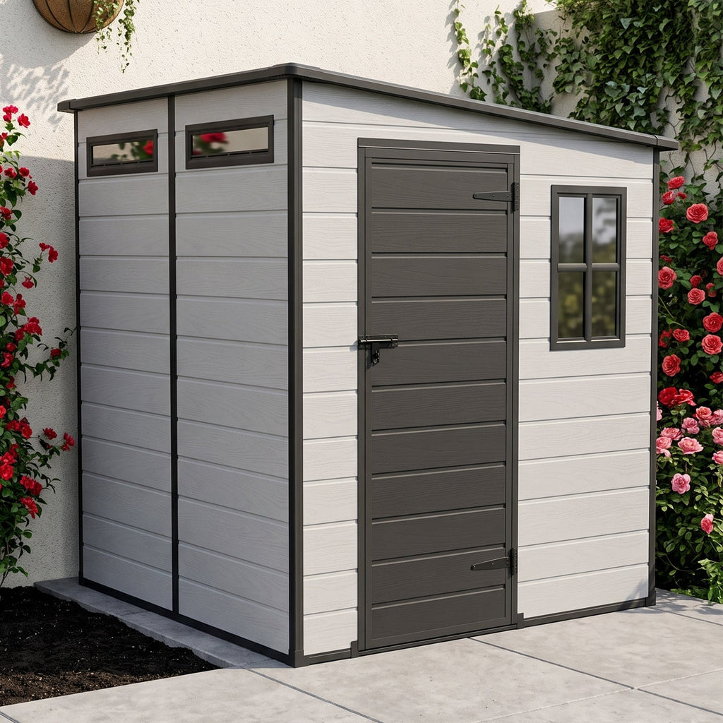 6 x 6 ft Plastic Garden Storage Shed with Pent Roof & Lockable Door
