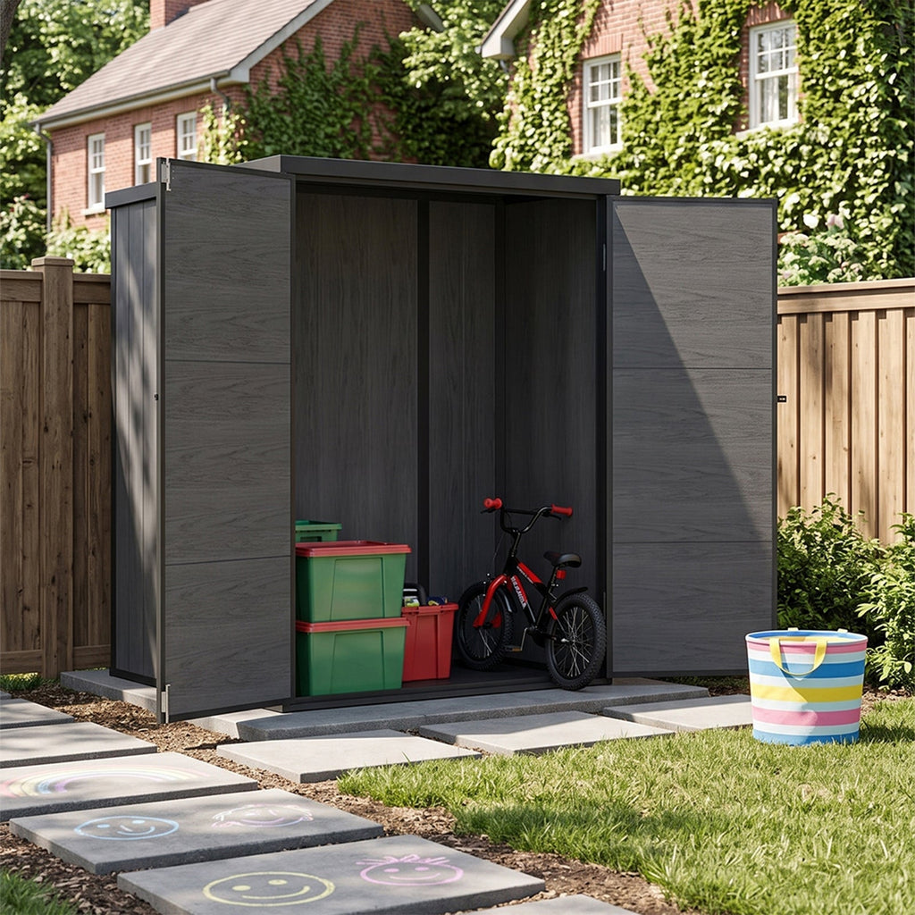 4 x 5 ft Plastic Garden Storage Shed with Pent Roof & Lockable Door