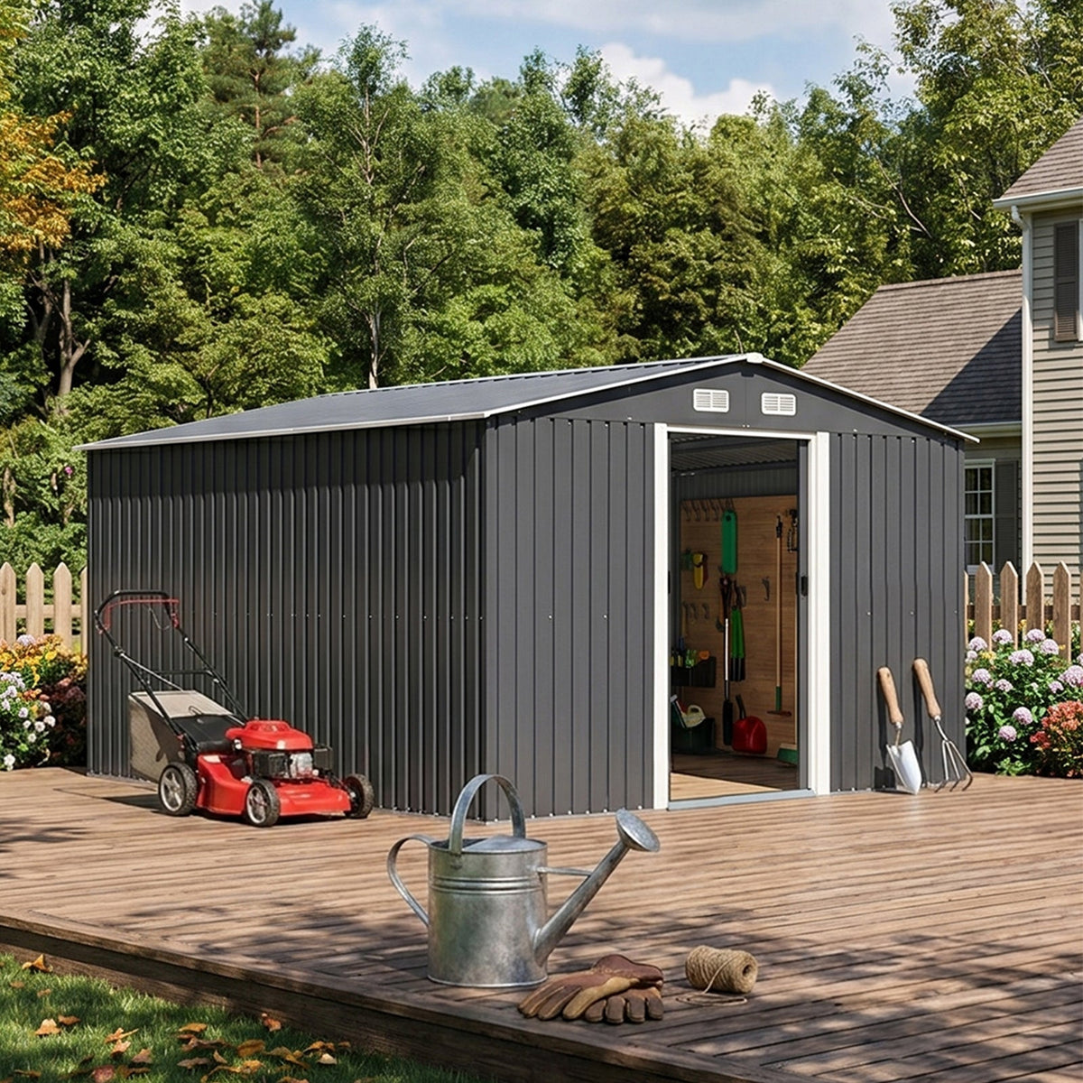 10 x 12 ft Metal Garden Storage Shed with Apex Roof