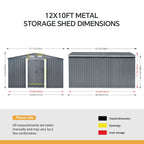 10 x 12 ft Metal Garden Storage Shed with Apex Roof