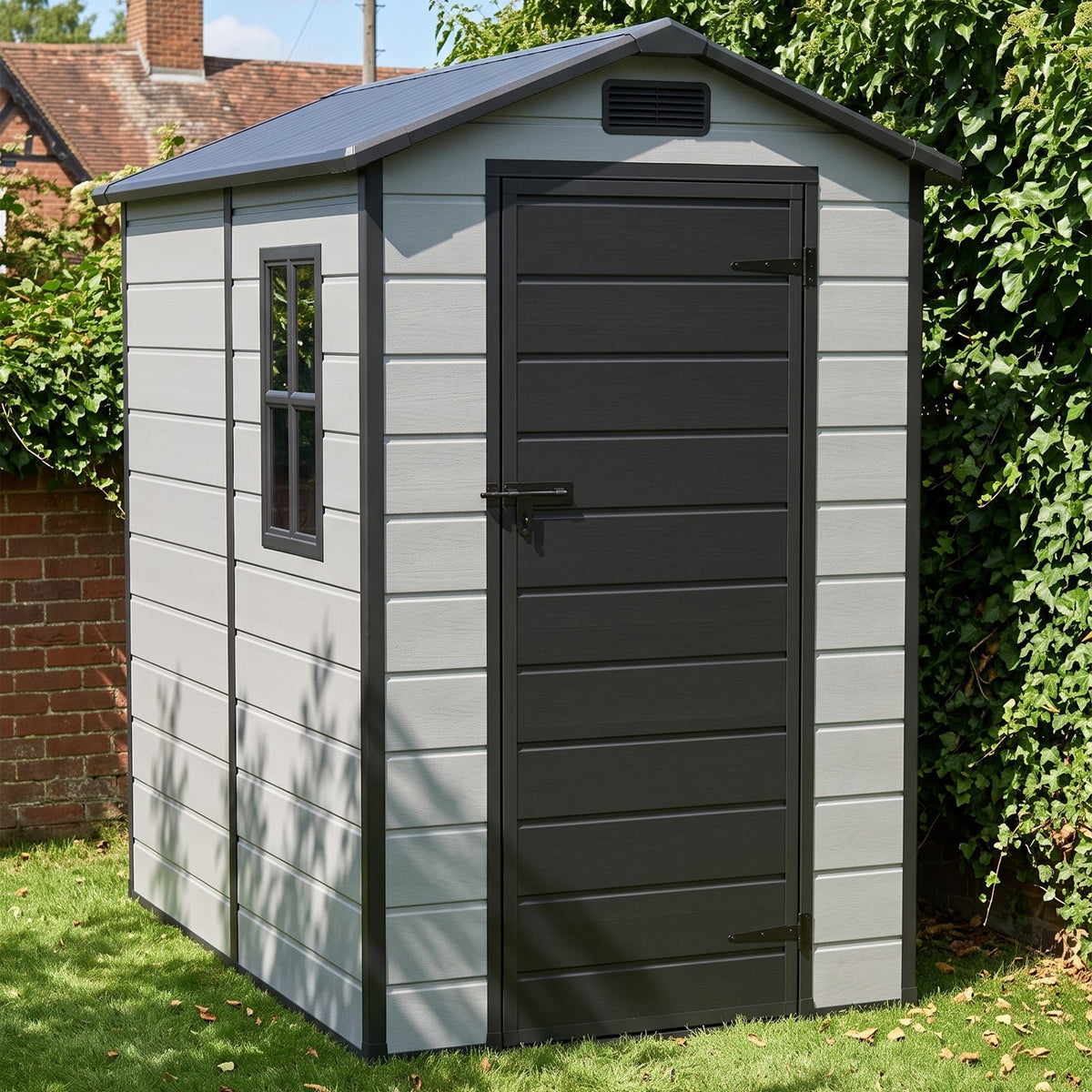 4 x 6 ft Plastic Garden Storage Shed with Apex Roof & Lockable Door