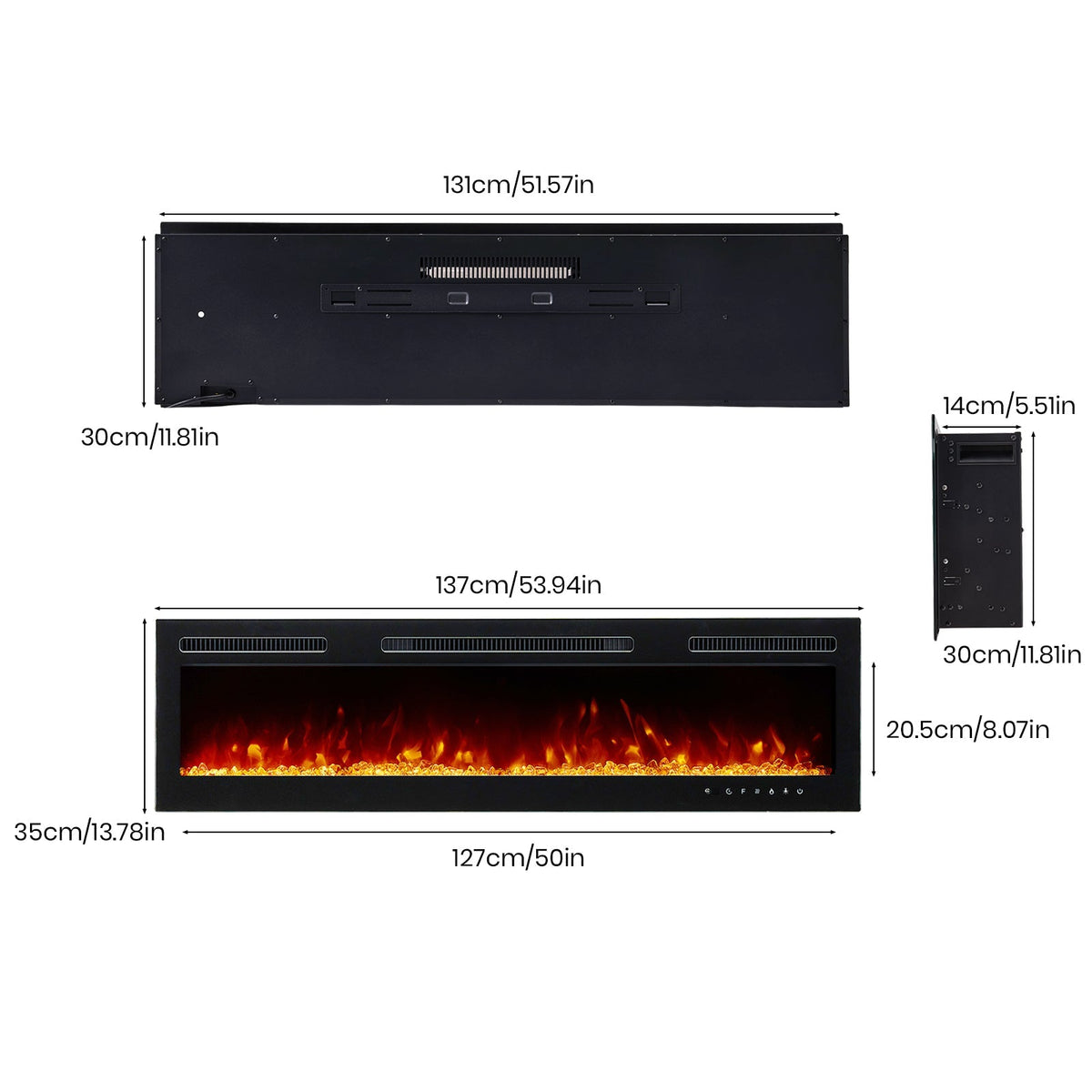 40–70 Inch Smart Electric Fireplace with 12 Flame Colours