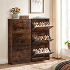 3-Tier Wooden Shoe Storage Cabinet with Flip-Down Drawers