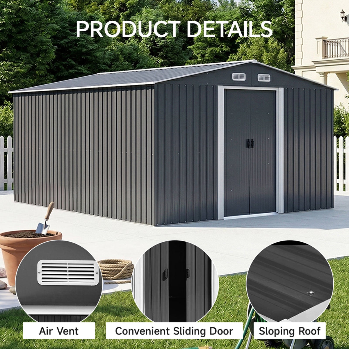 10 x 12 ft Metal Garden Storage Shed with Apex Roof