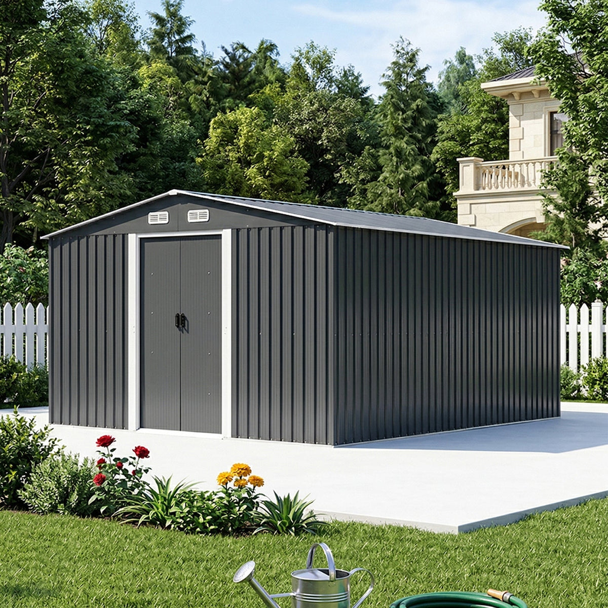 10 x 12 ft Metal Garden Storage Shed with Apex Roof