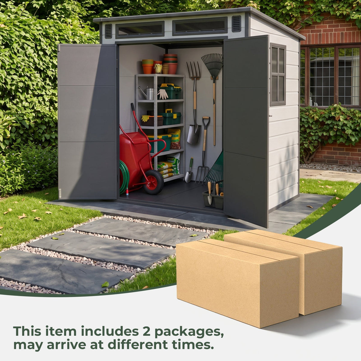 6 x 4 ft Plastic Garden Storage Shed with Pent Roof & Lockable Double Doors