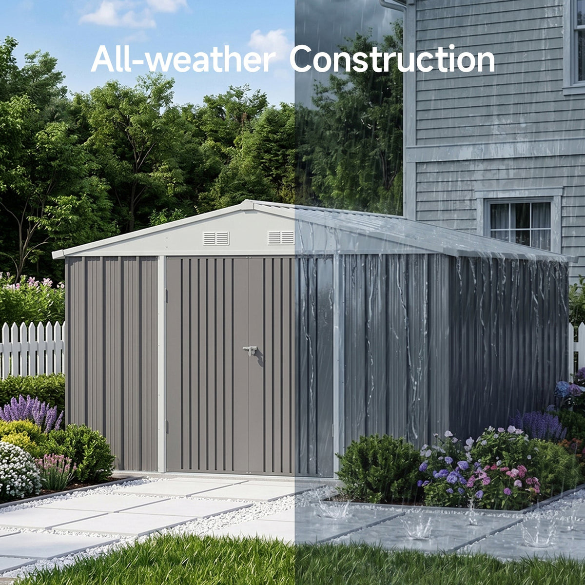 10 ft Wide Metal Garden Storage Shed with Apex Roof