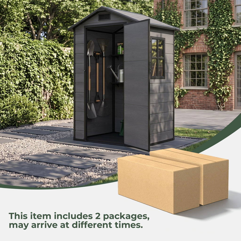 4.4 x 3.4 ft Plastic Garden Storage Shed with Apex Roof & Lockable Hinged Door