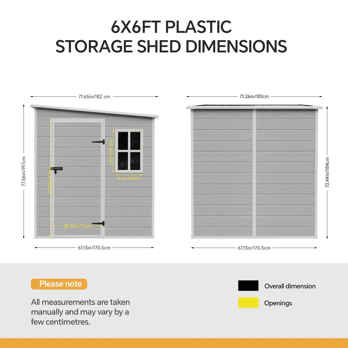 6 x 6 ft Plastic Garden Storage Shed with Pent Roof & Lockable Door