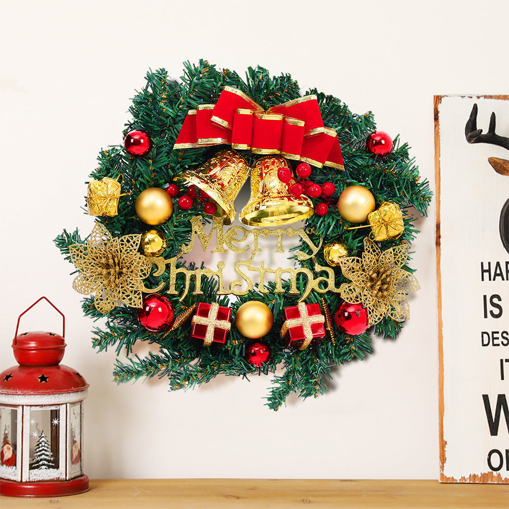 30cm Christmas Artificial Wreath with Xmas Baubles Bells Bow Knots
