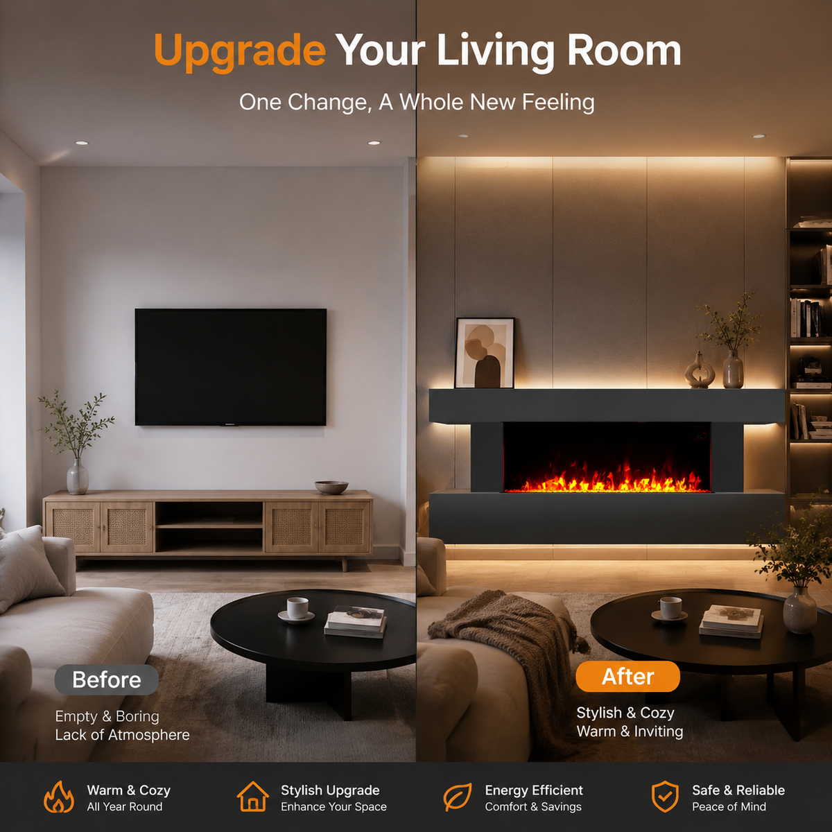 52 Inch Wall-Mounted & Freestanding Electric Fire with Remote Control