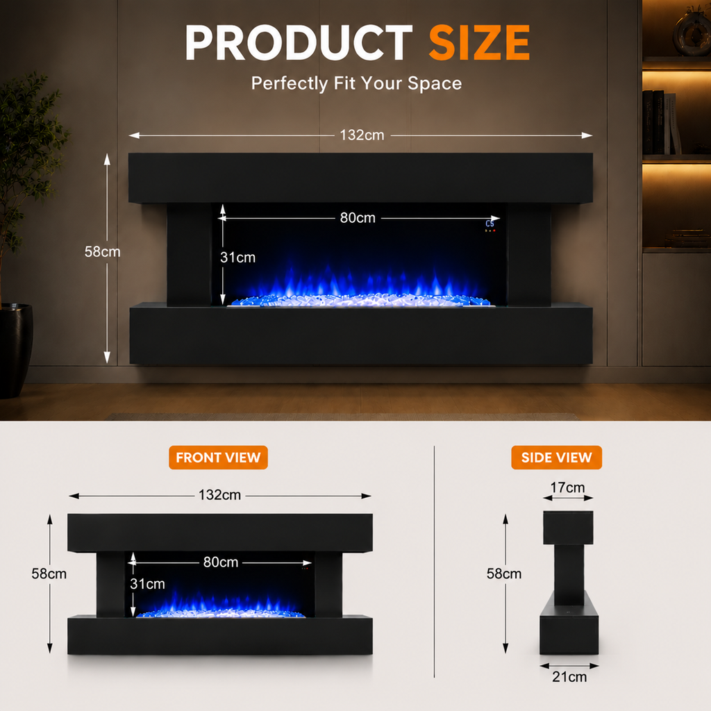 52 Inch Wall-Mounted & Freestanding Electric Fire with Remote Control