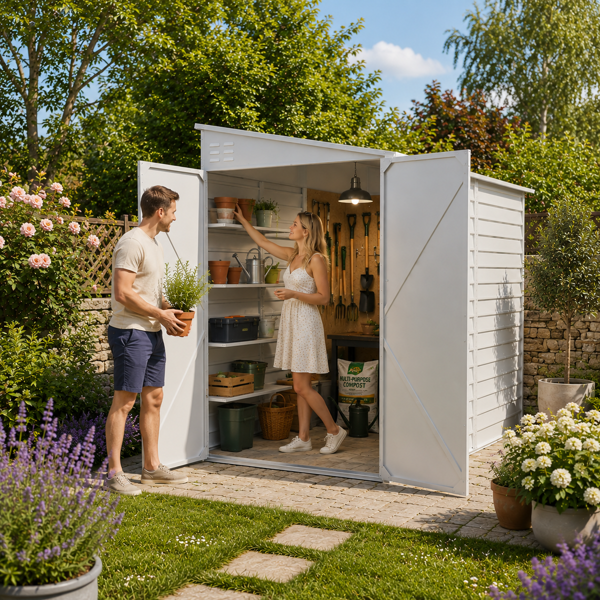 4.6x9 ft Wide Outdoor Lockable Steel Storage Shed