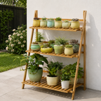 3-Tier Foldable Wooden Ladder Plant Stand