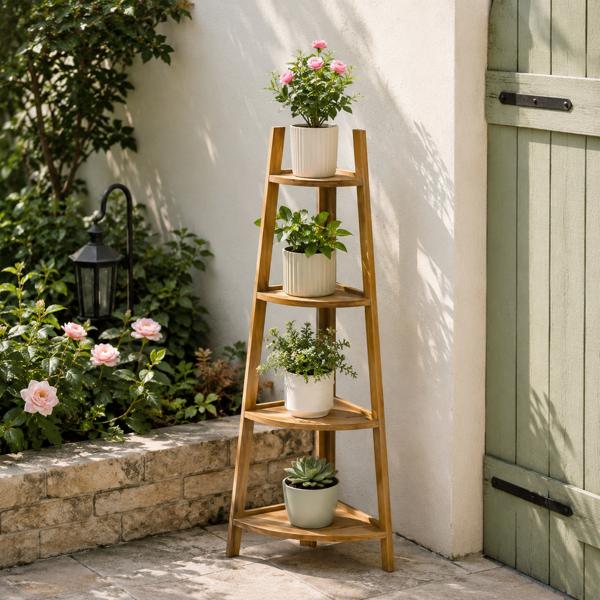 4-Tier Modern Corner Ladder Shelf for Plant Display