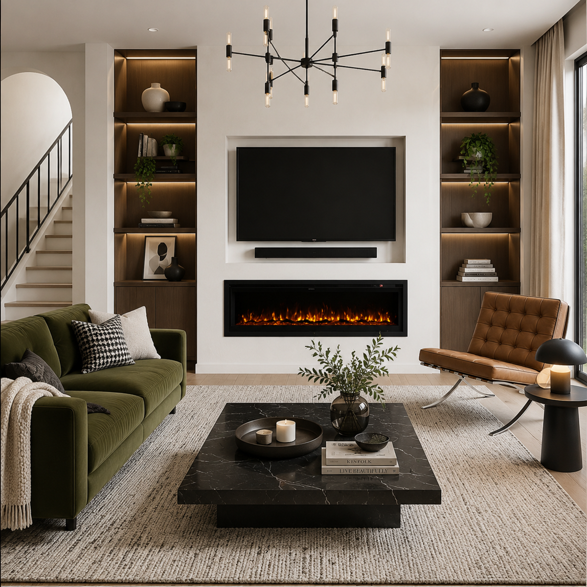 40/50/60 Inch Electric Fire with 12 Flame Colours & Remote Control