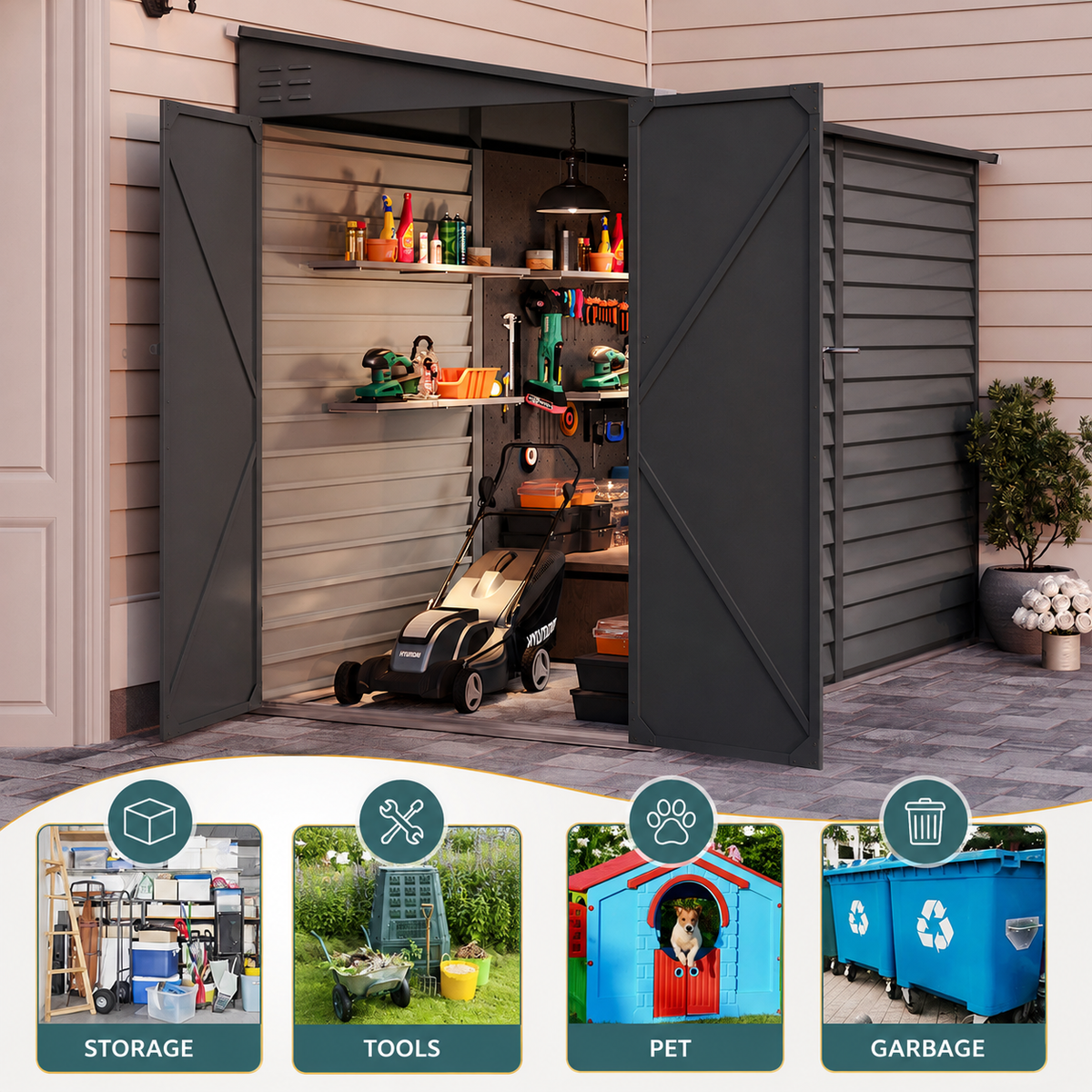 4.6x9 ft Wide Outdoor Lockable Steel Storage Shed