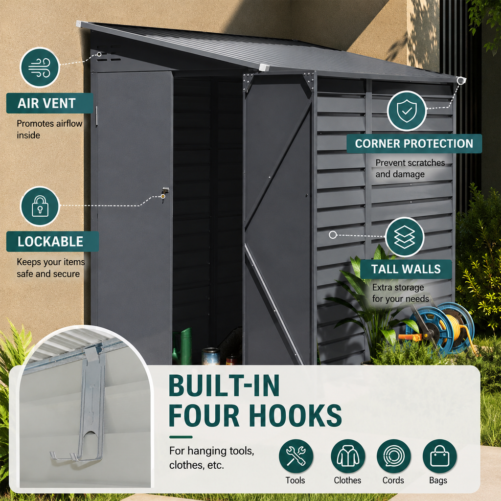 4.6x9 ft Wide Outdoor Lockable Steel Storage Shed
