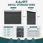 4.6x9 ft Wide Outdoor Lockable Steel Storage Shed