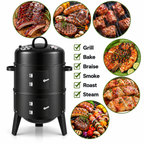 3 in 1 Garden 3-Tier Charcoal Grill with Smoker
