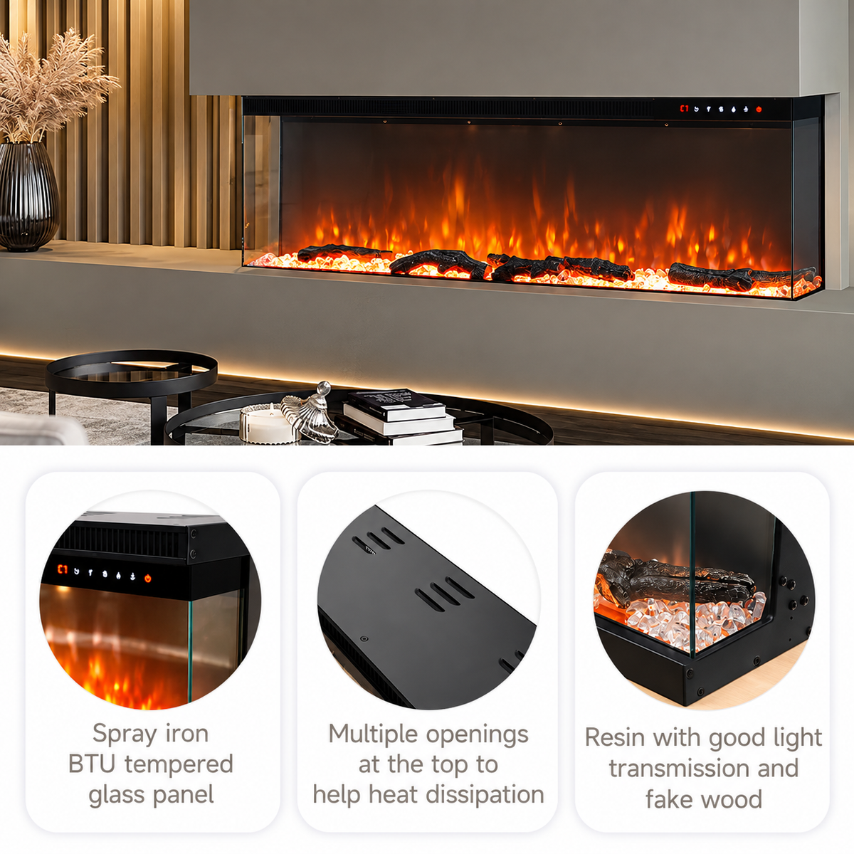 40inch Recessed and Freestanding Electric Fireplace