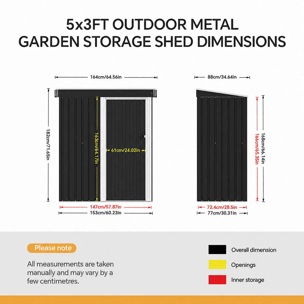 5 x 3 ft Metal Garden Storage Shed with Pent Roof