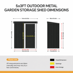 5 x 3 ft Metal Garden Storage Shed with Pent Roof