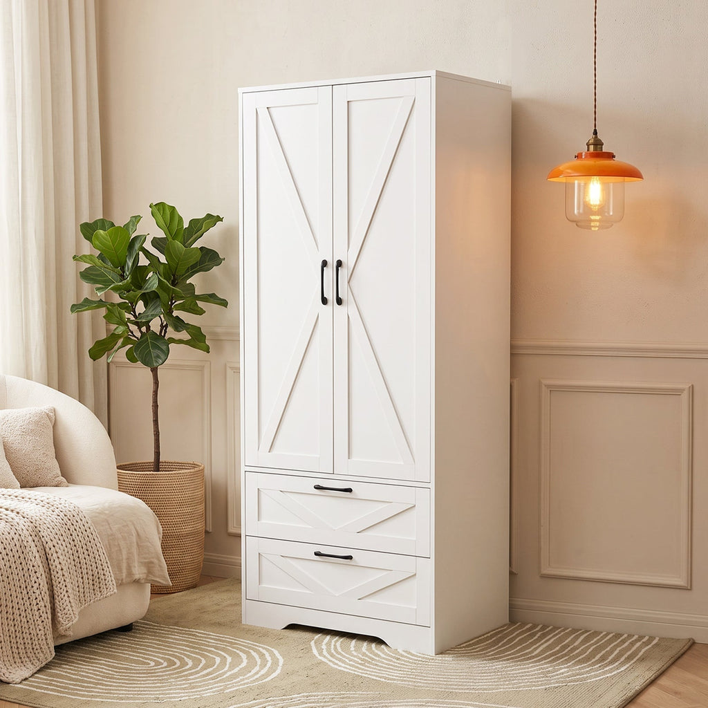 2-Door Wardrobe with Drawers & Mirror