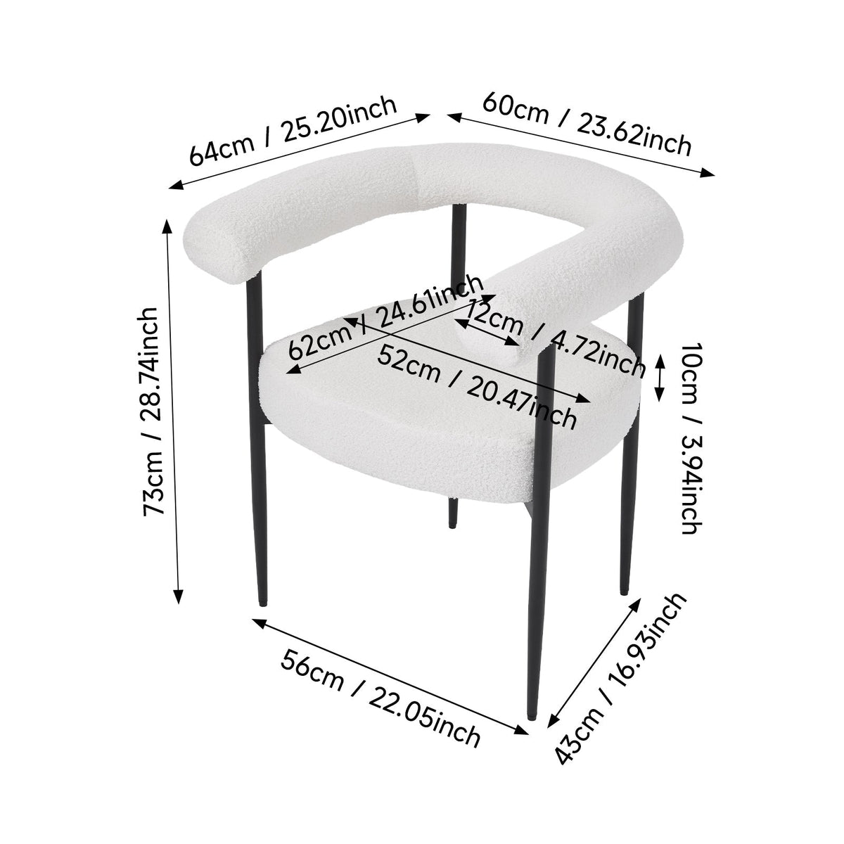 2 Pcs Modern Dining Chairs with Black Metal Legs