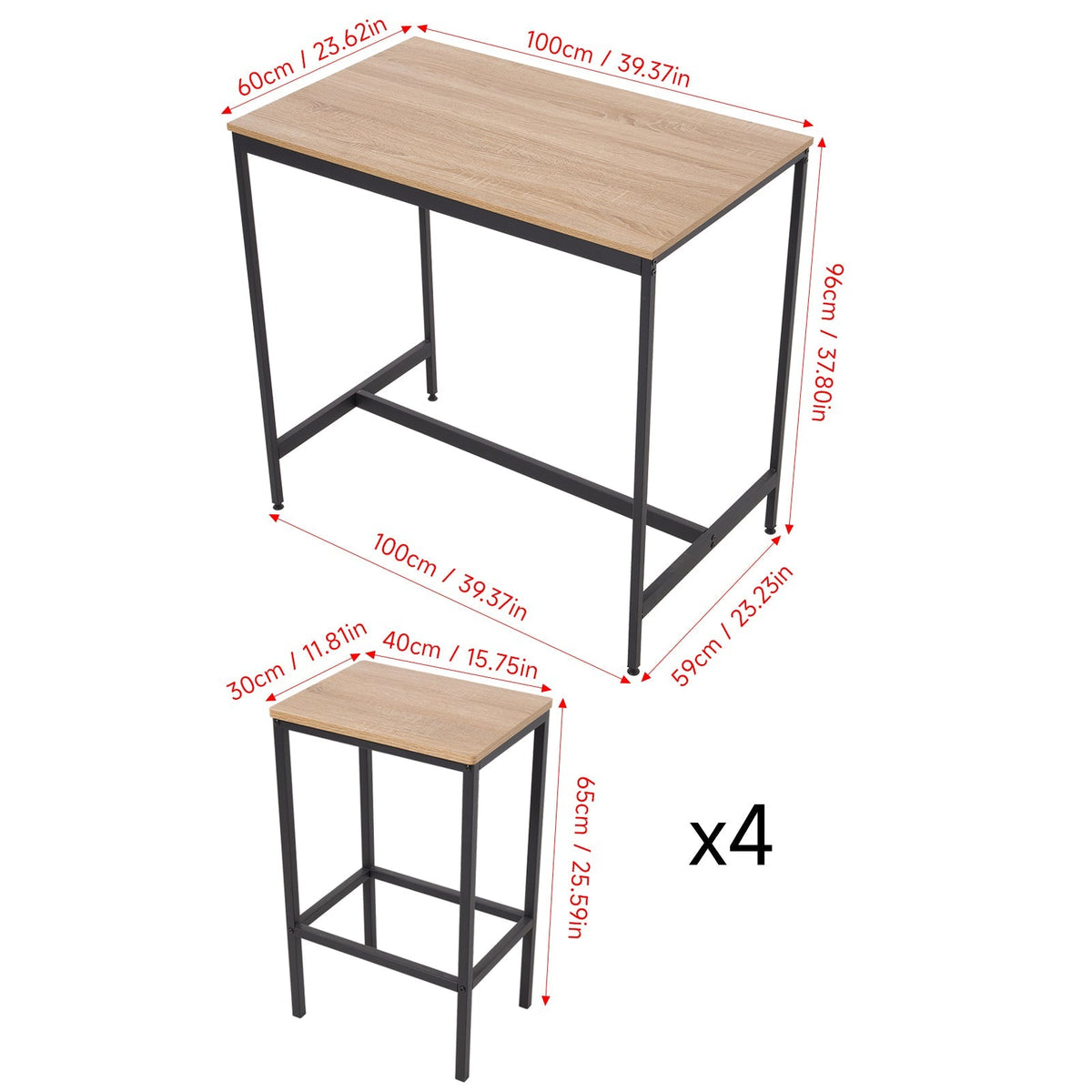 5-Piece Bar Table Set with 4 Stools