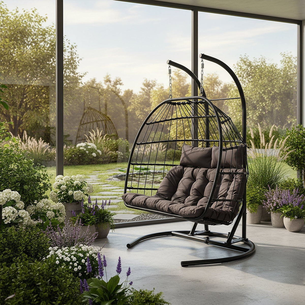 2-Seater Swing Hanging Egg Chair with Metal Stand