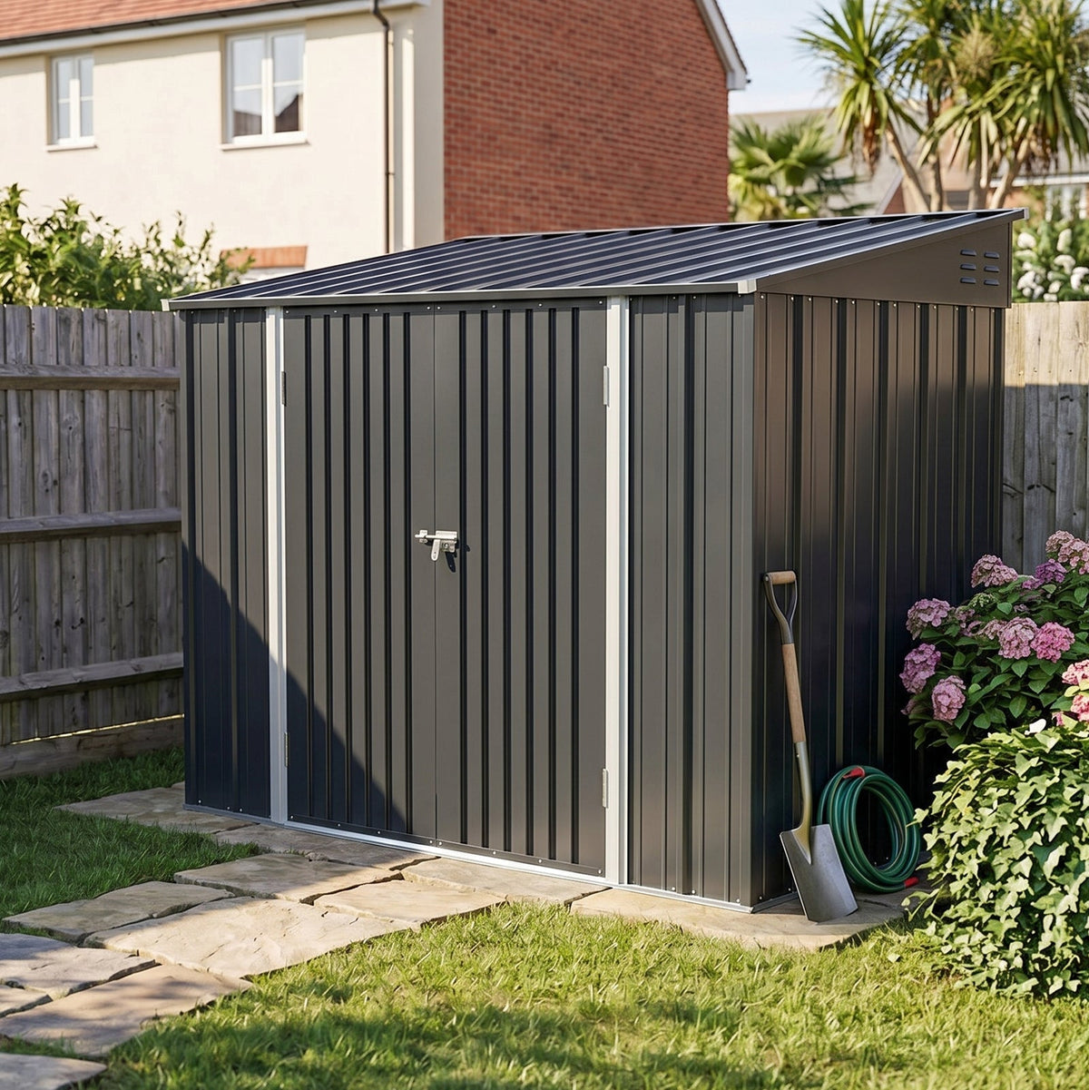 10 x 5 ft Metal Garden Storage Shed with Pent Roof & Double Doors