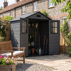 6 x 4 ft Plastic Garden Shed with Apex Roof & Lockable Double Doors