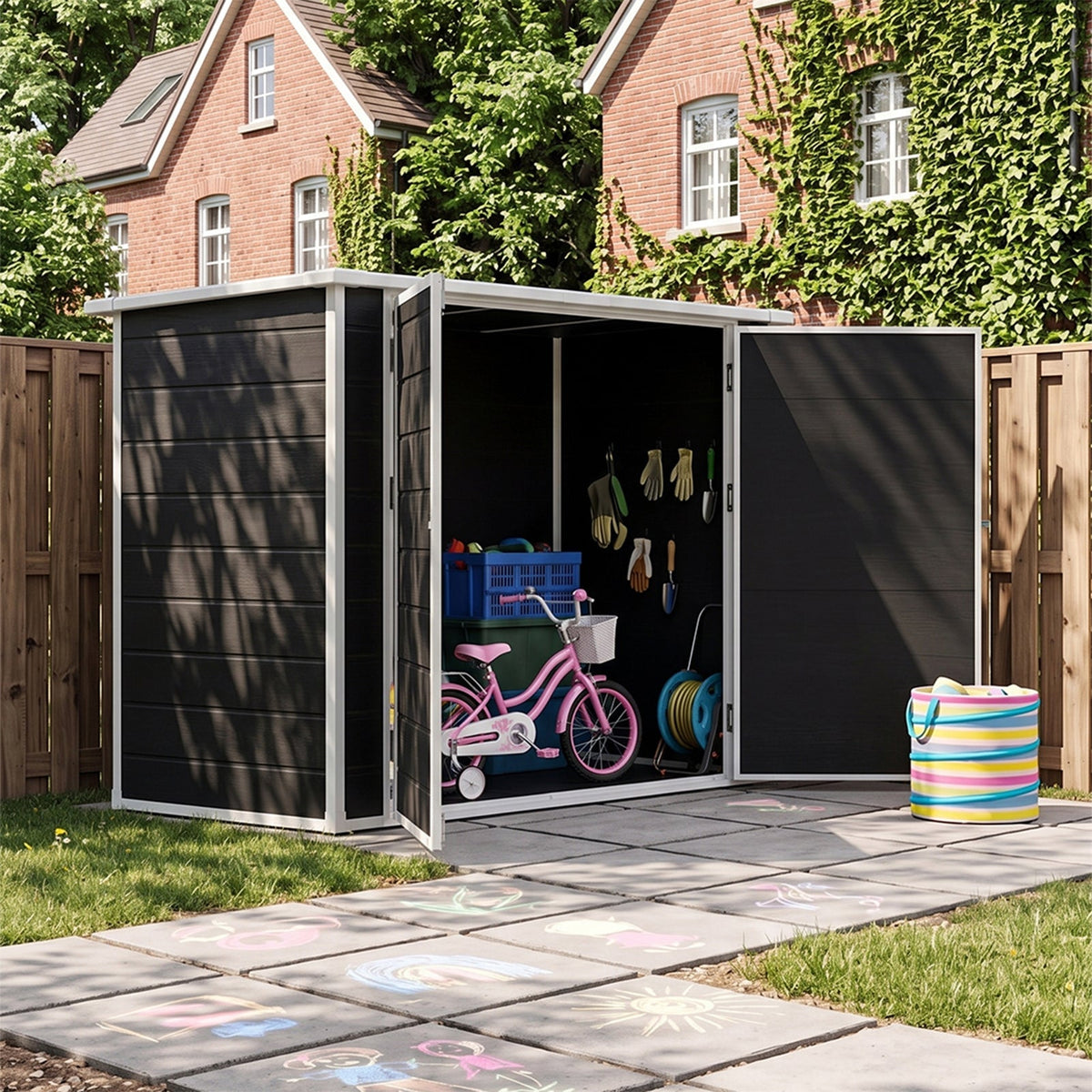 7 x 4 ft Outdoor Plastic Bike Storage Shed with Pent Roof & Double Doors