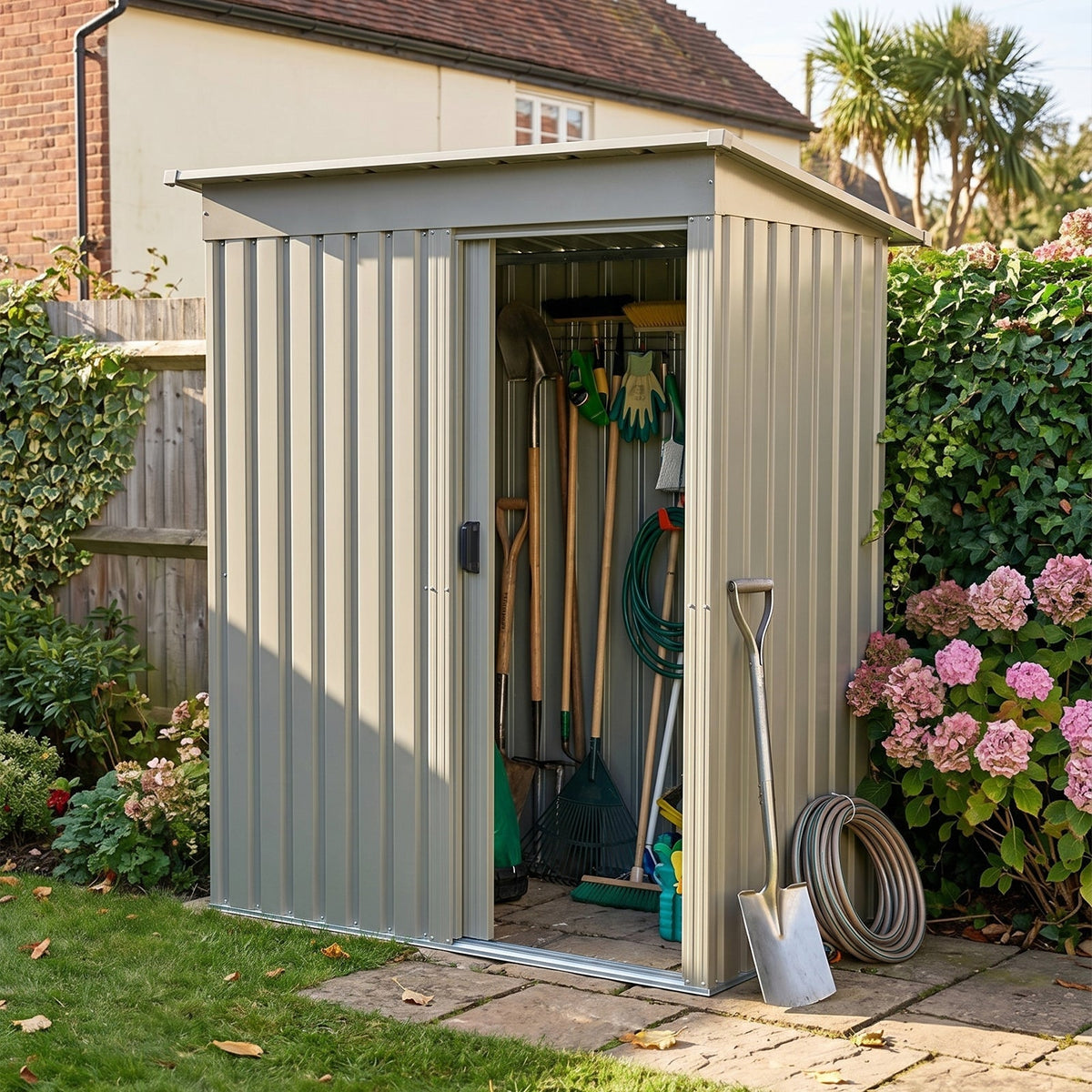 5 x 3 ft Metal Garden Storage Shed with Pent Roof & Lockable Door