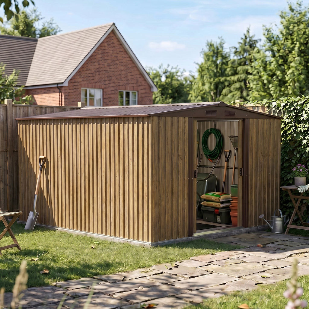 8 x 10 ft Metal Garden Storage Shed with Apex Roof
